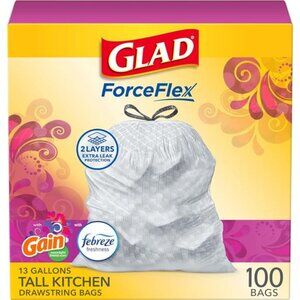 ForceFlex Tall‎ Kitchen Trash Bags, 13 Gal, Gain Moonlight Breeze, 100 Ct